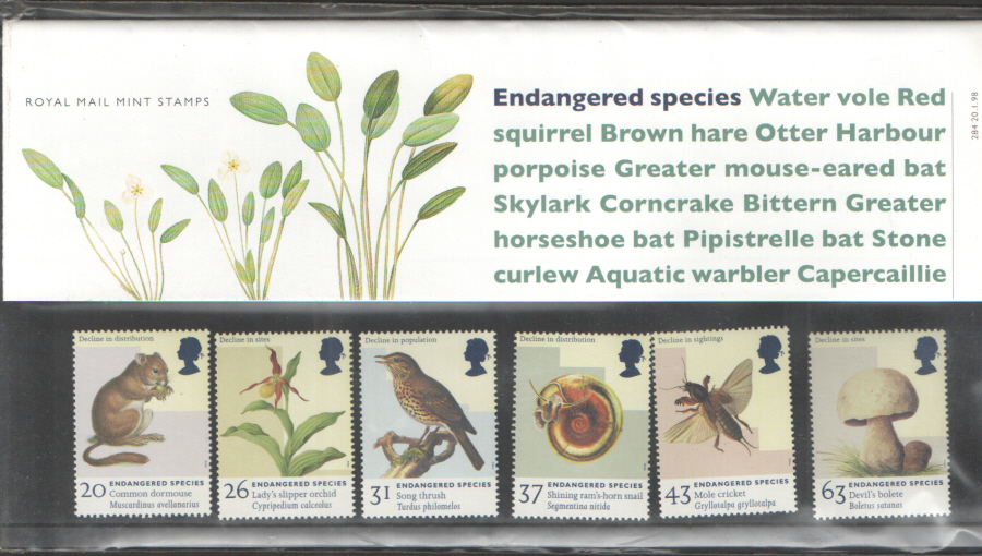 (image for) 1998 Endangered Species Royal Mail Presentation Pack 284